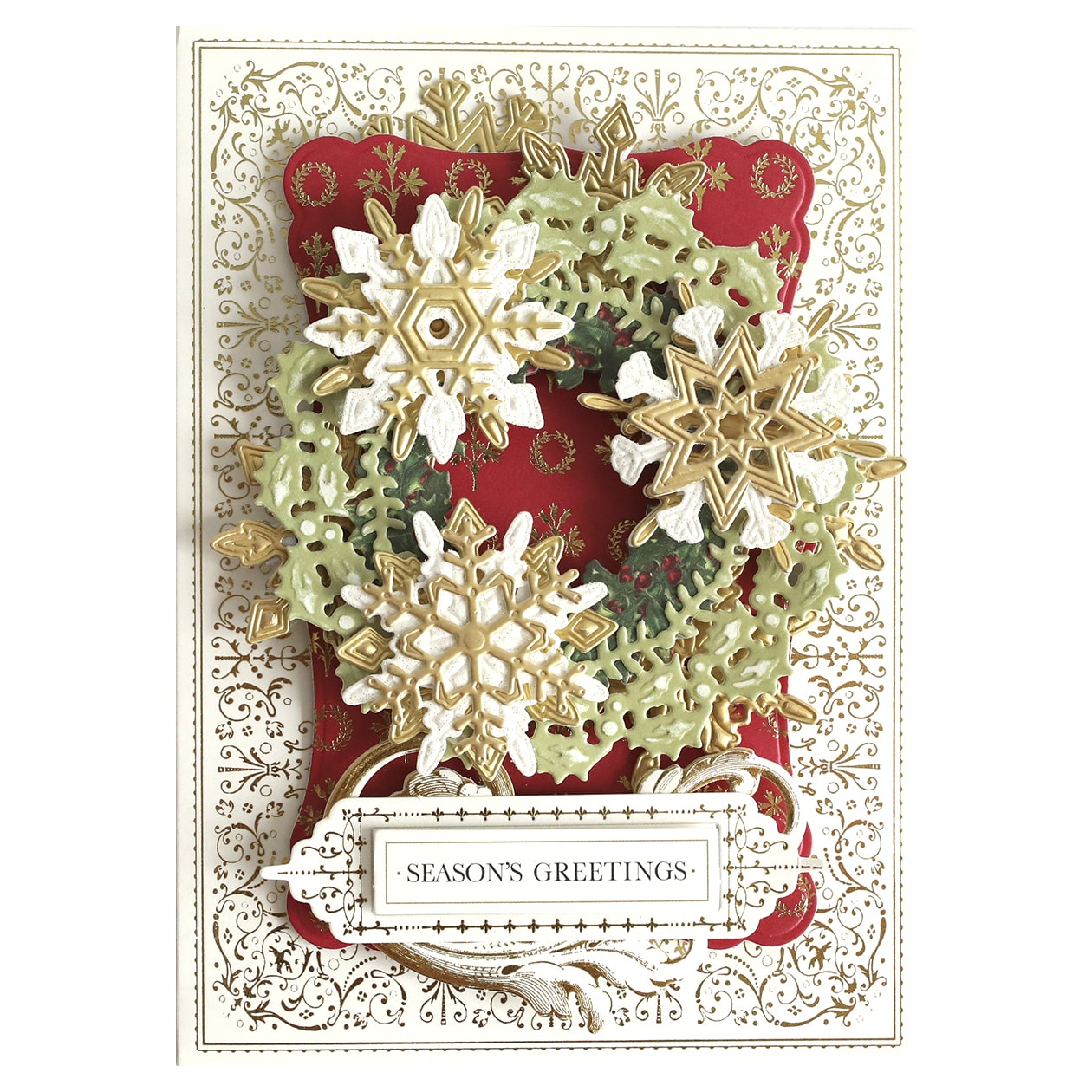 a christmas card with snowflakes on it.