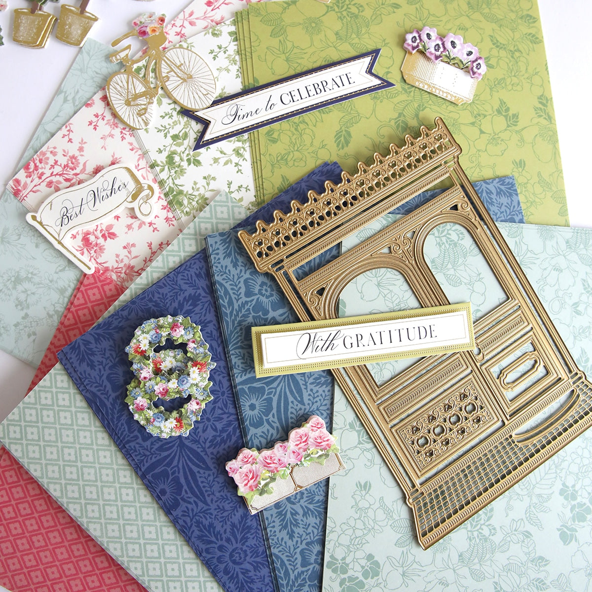 a bunch of Flower Shop Easel Finishing School Kit greeting cards.