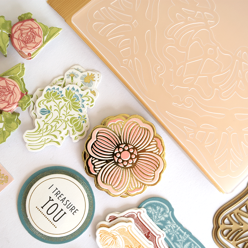 a close up of some decorative items on a table.