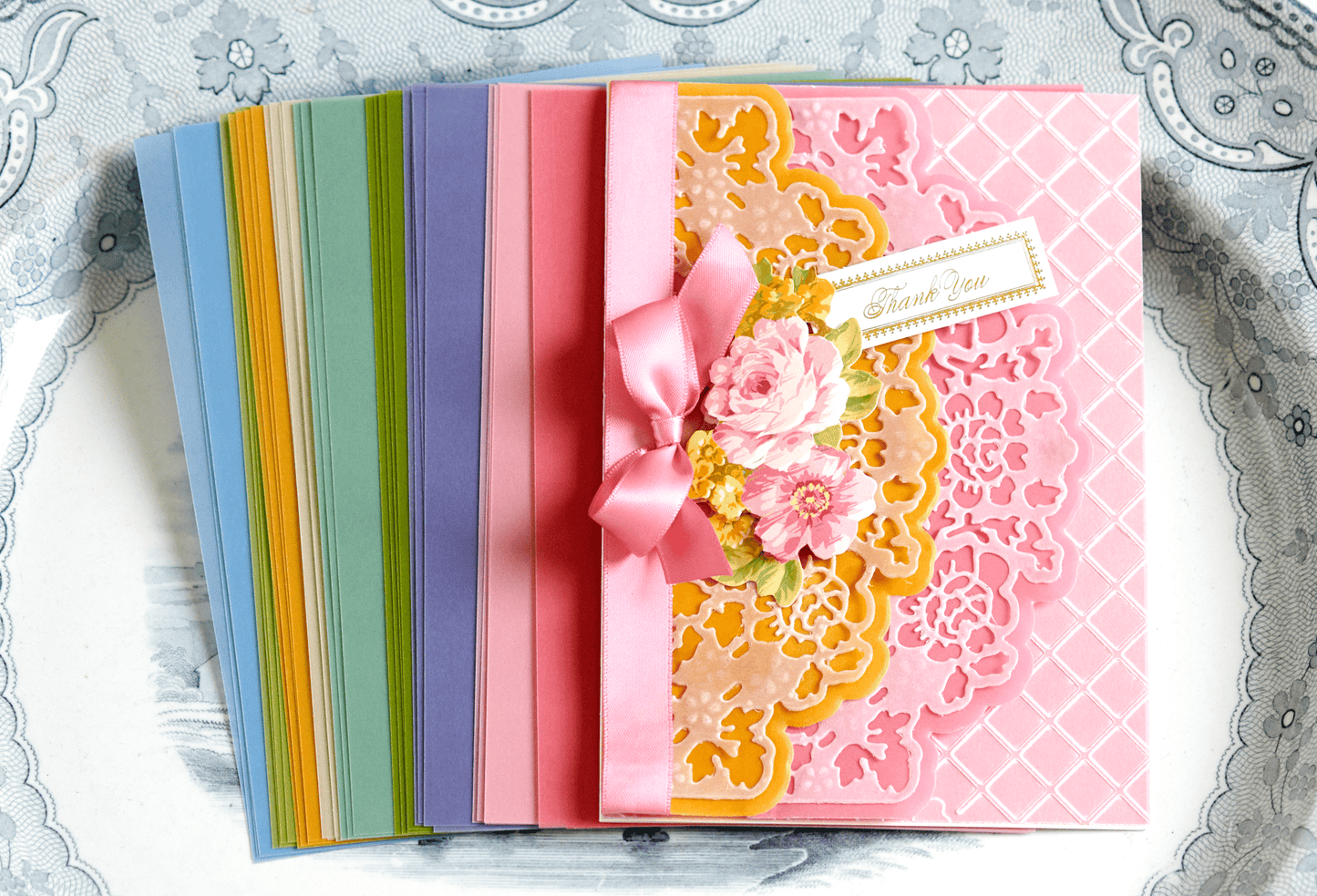 a close up of a card on a plate.