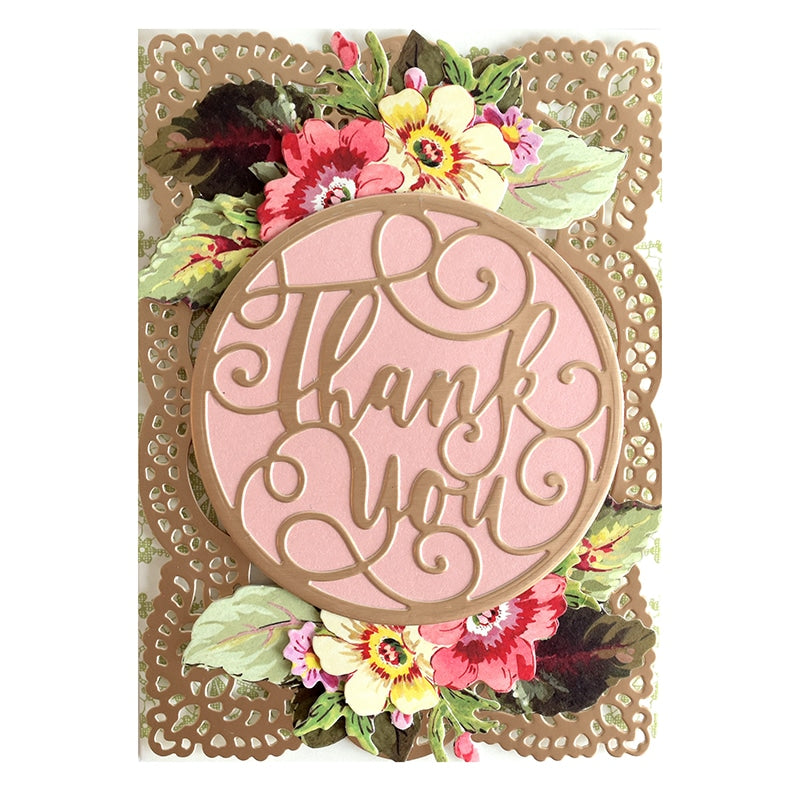 a thank you card with flowers on it.