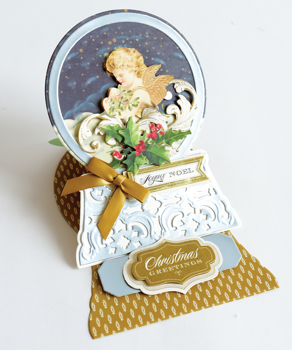 a close up of a christmas card on a table.
