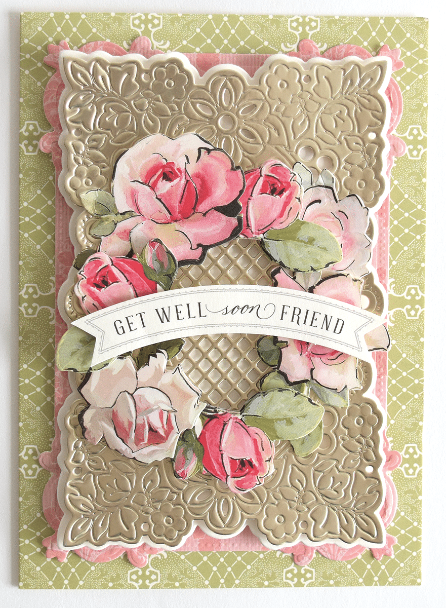a handmade card with flowers on it.