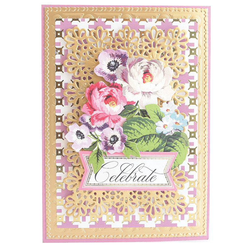 a card with flowers and a name on it.