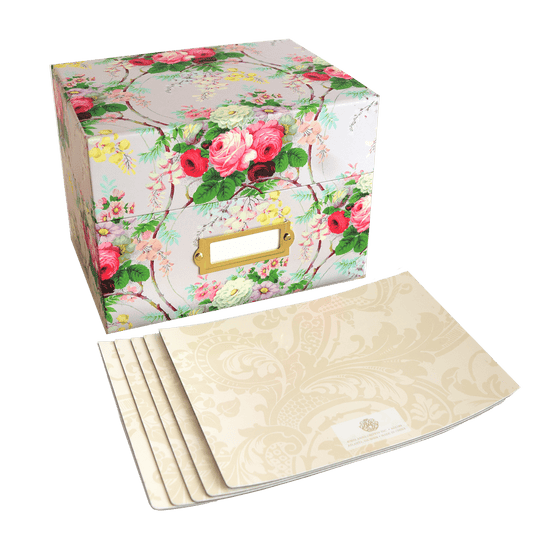 a box with a flower pattern on it.