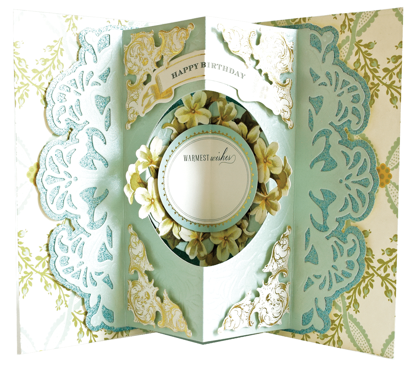 a close up of a card with a flower.