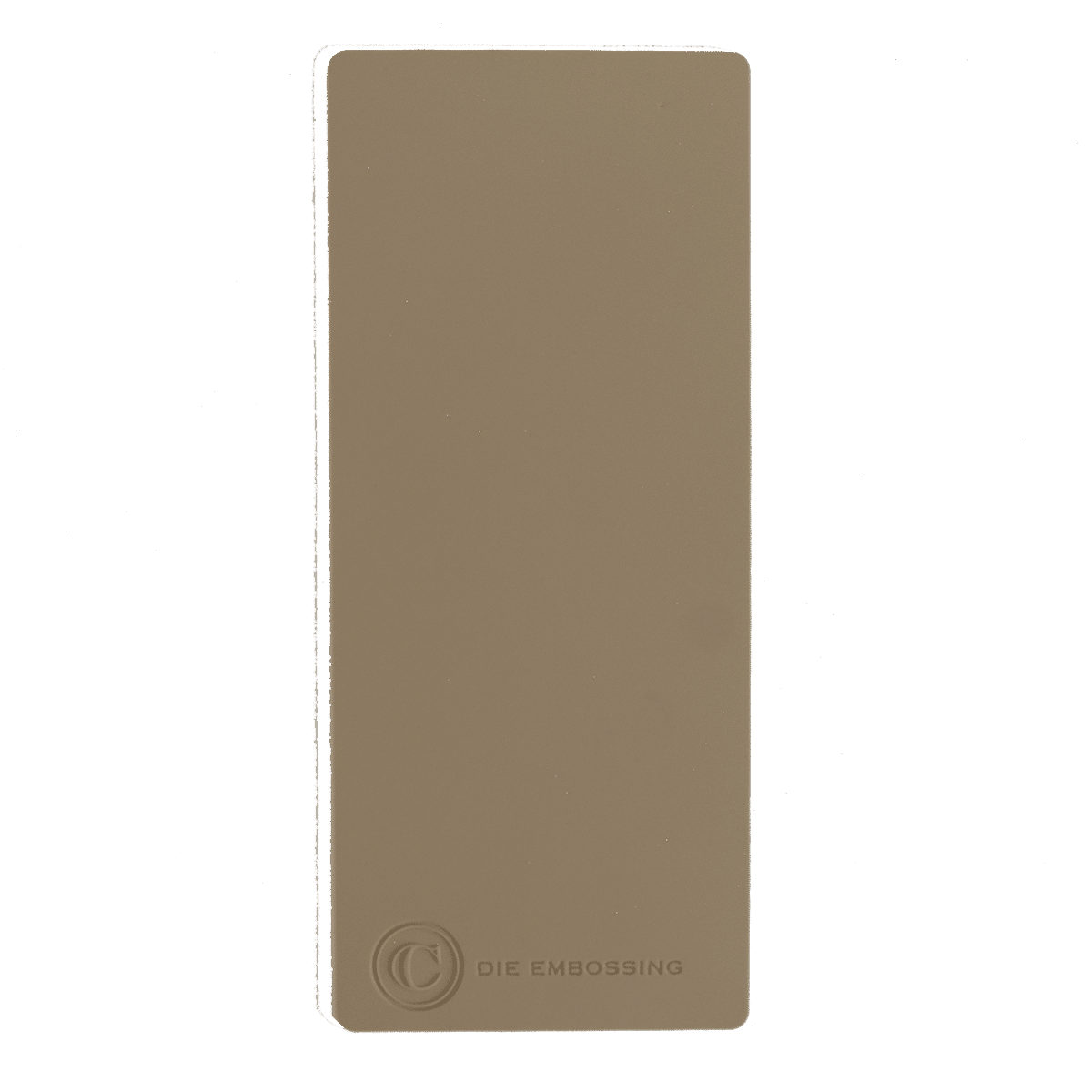 the back of a brown card case.