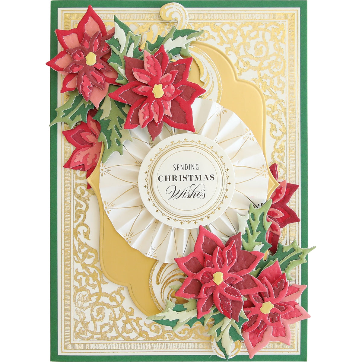 a christmas card with poinsettis on it.