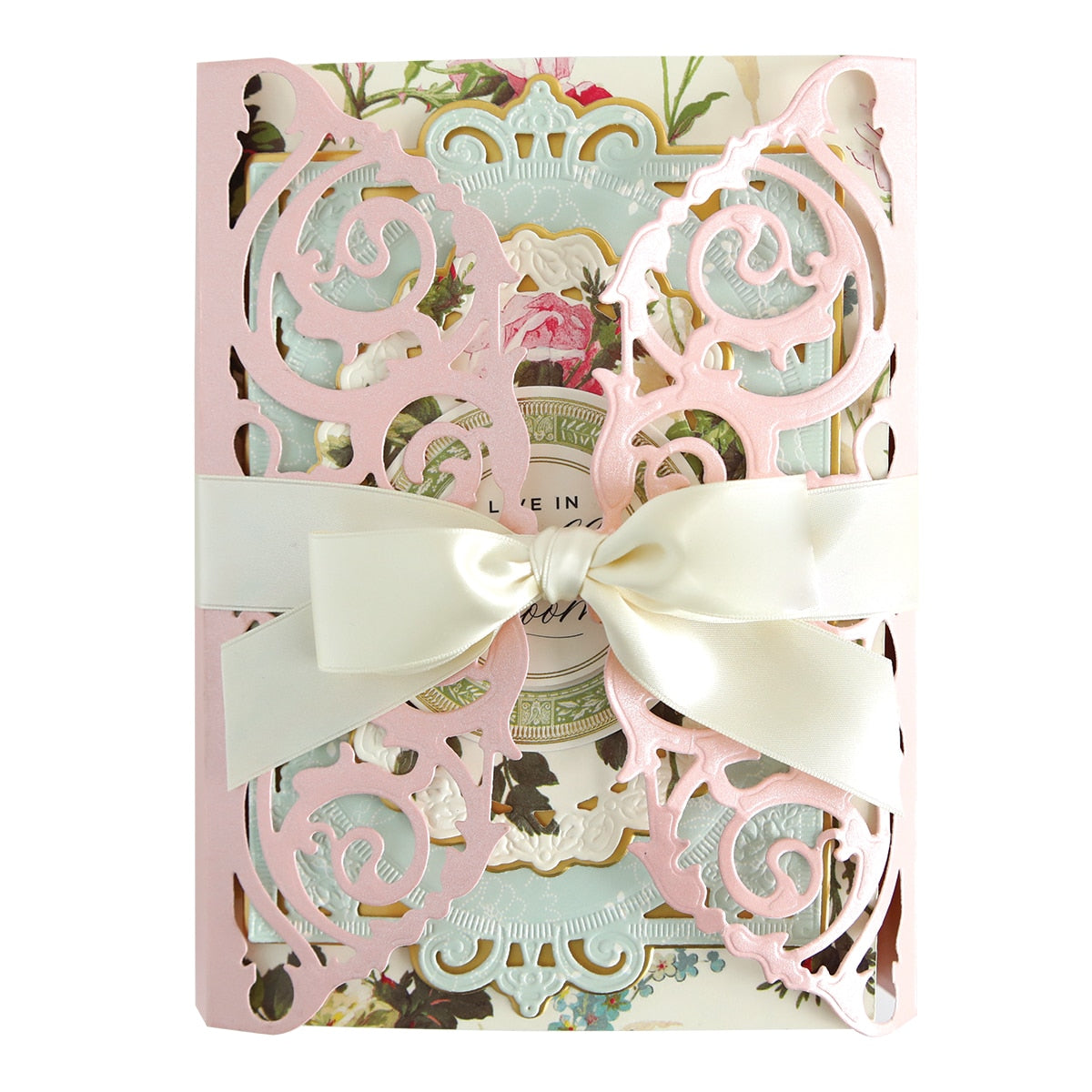 a close up of a card with a bow on it.