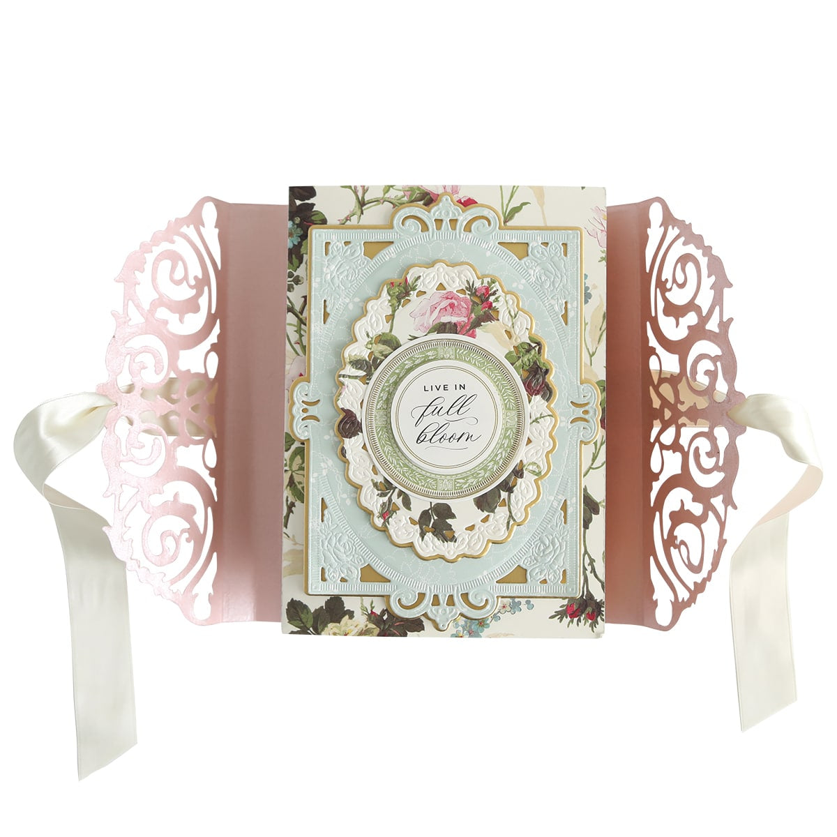 a close up of a card with a ribbon.