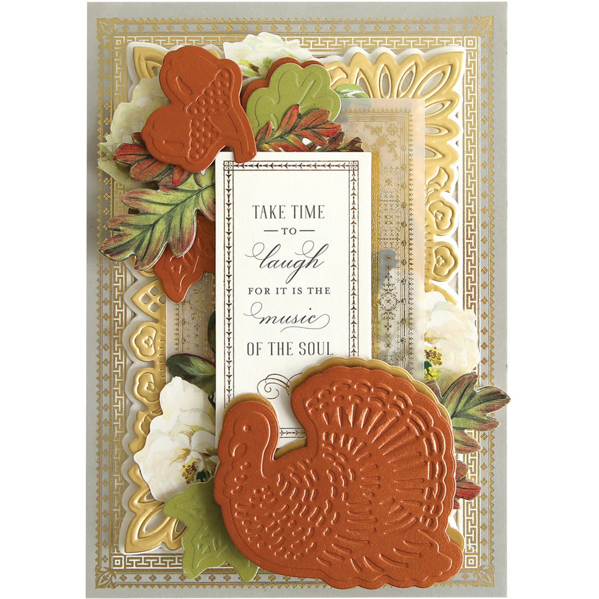 a close up of a card with a turkey.