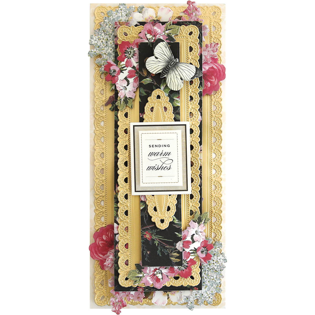 a card with flowers and butterflies on it.