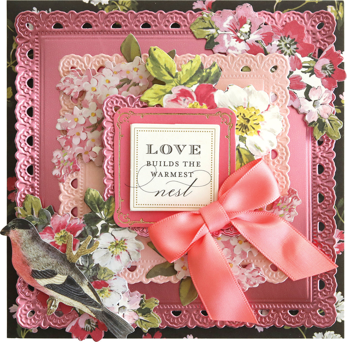 a card with a bird and a bow on it.