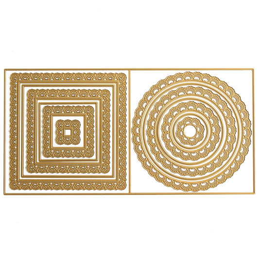 a gold plate with a circular design on it.