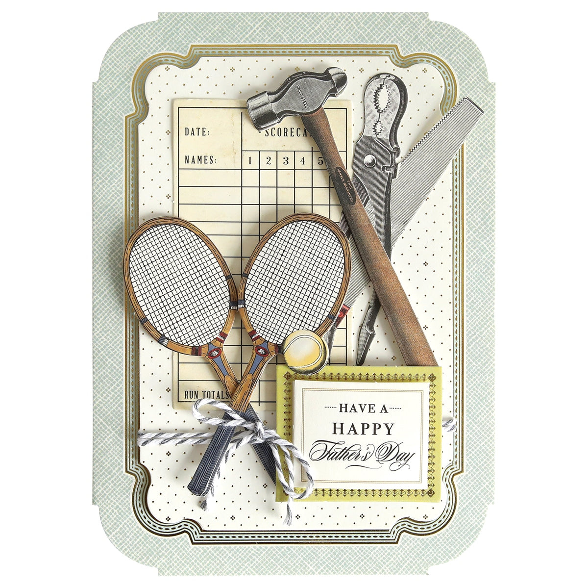 a close up of a card with tennis rackets.