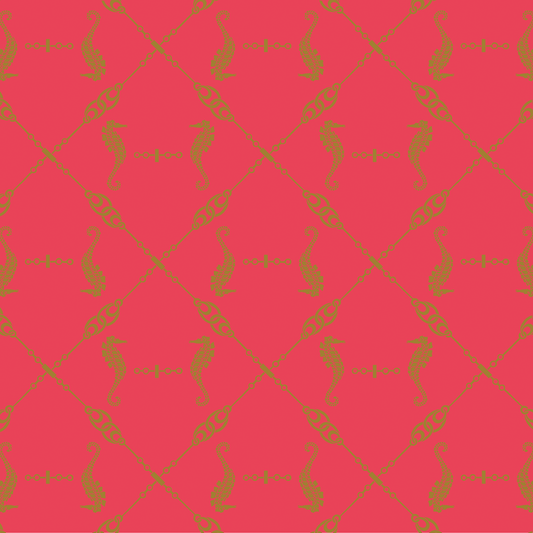 a red background with a gold design on it.