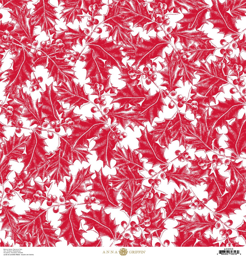 RED HOLLY TOILE 12X12 CARDSTOCK