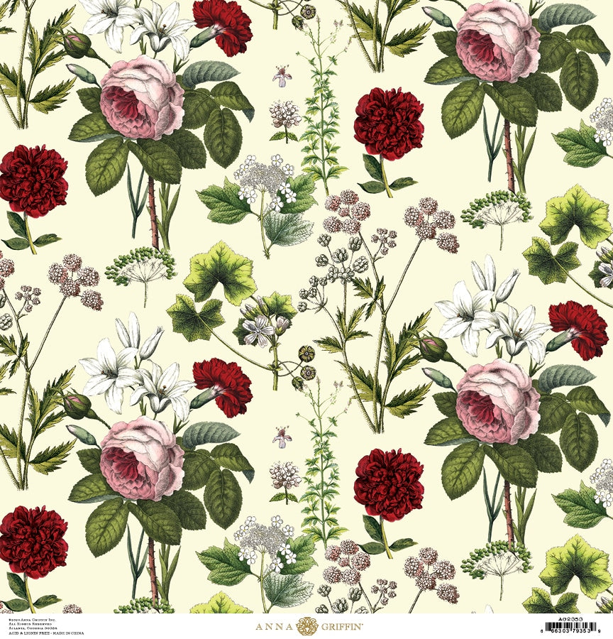 a pattern of flowers and leaves on a white background.