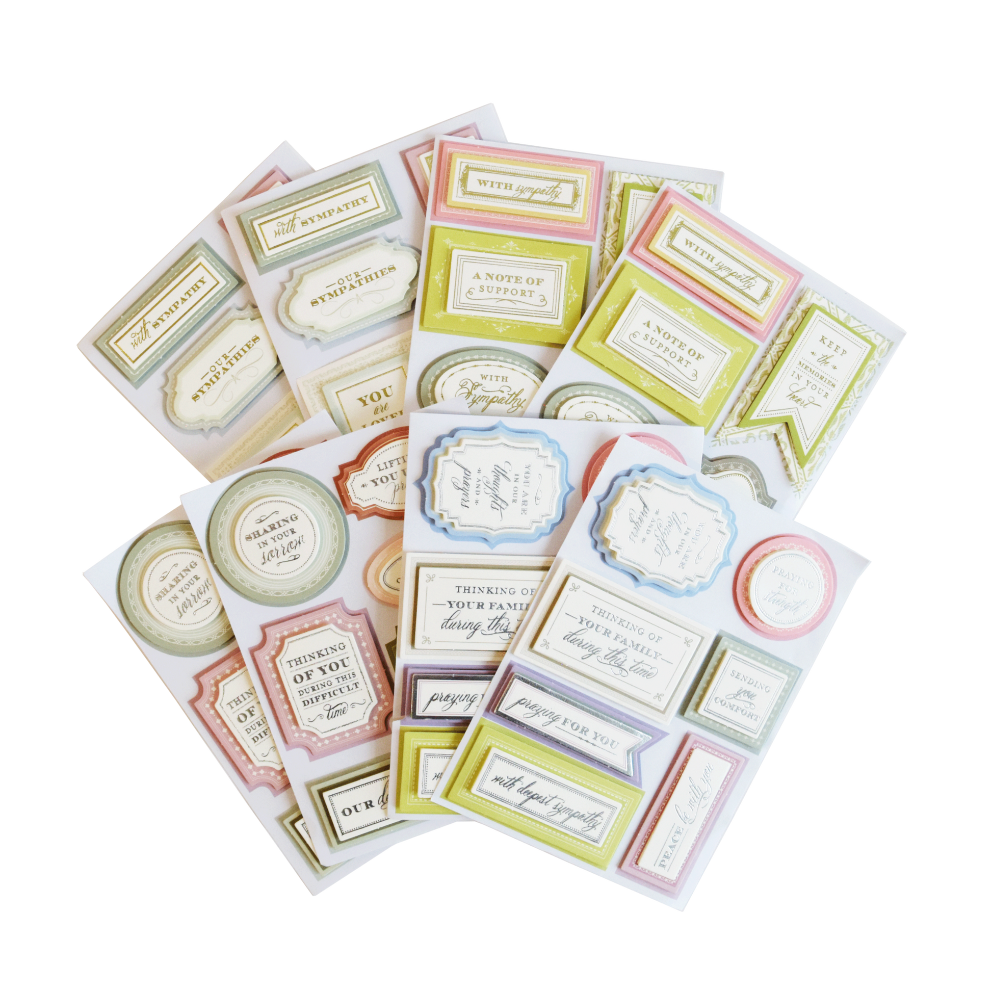 a pile of different types of labels on top of each other.