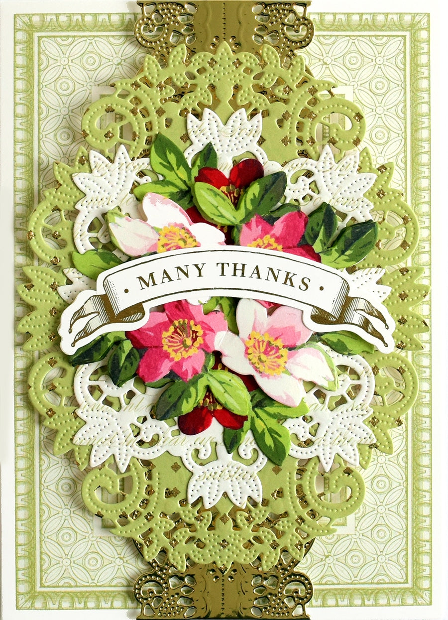 a close up of a card with flowers on it.