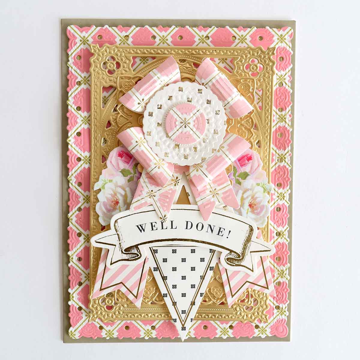 a close up of a card with a bow.