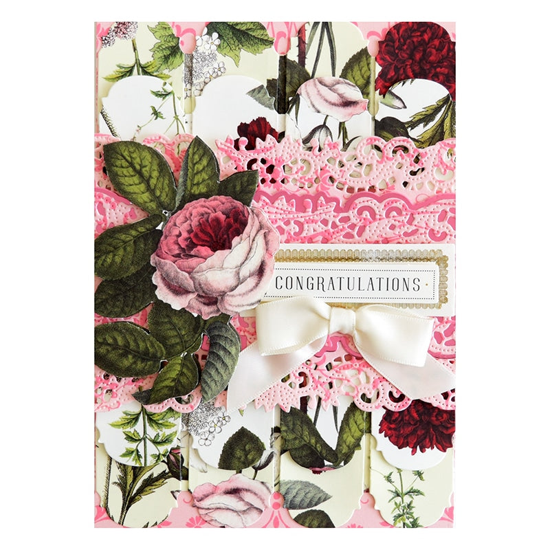 a close up of a greeting card with flowers.