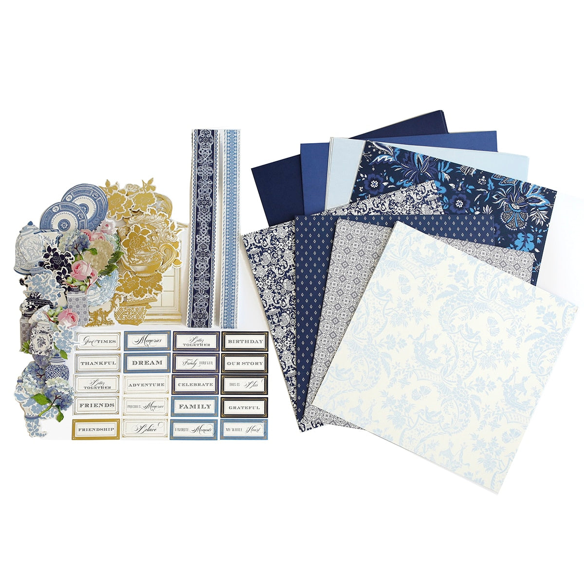a bunch of different types of paper on a white background.