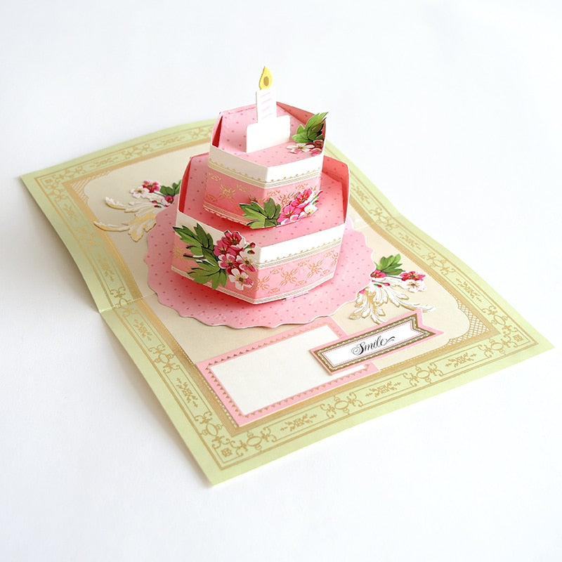 a three layer cake with a candle on top of it.