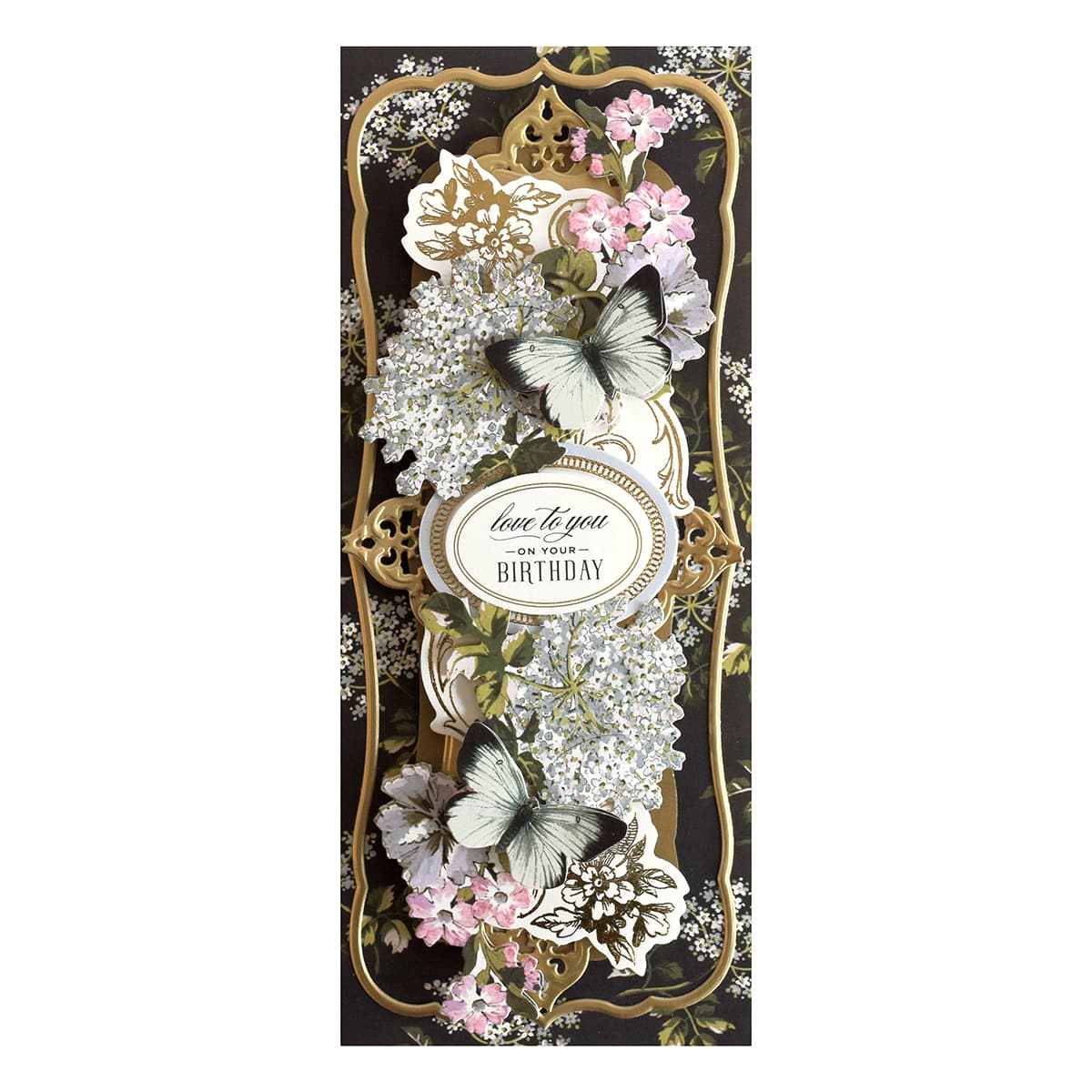 a card with flowers and butterflies on it.
