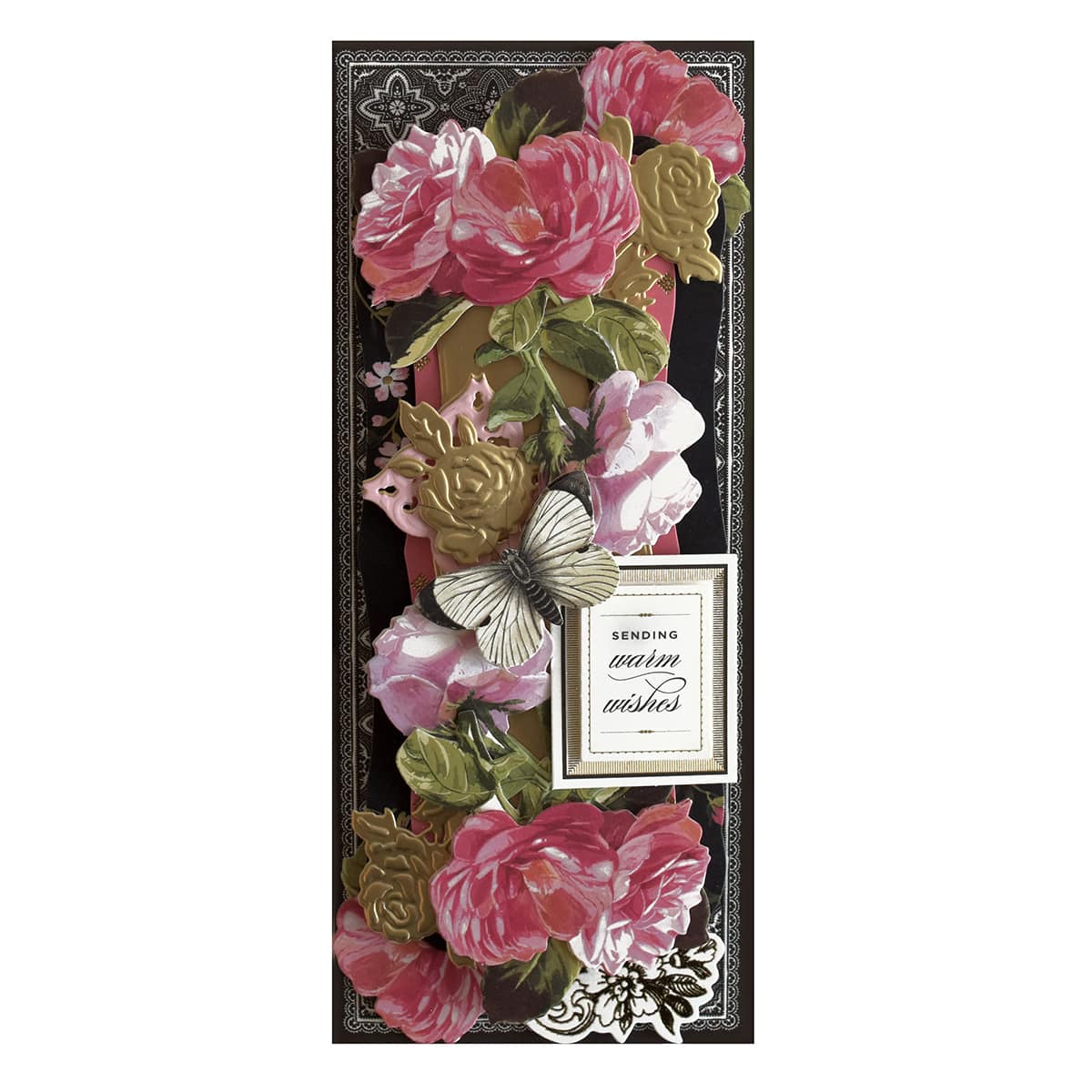 a card with flowers and a butterfly on it.
