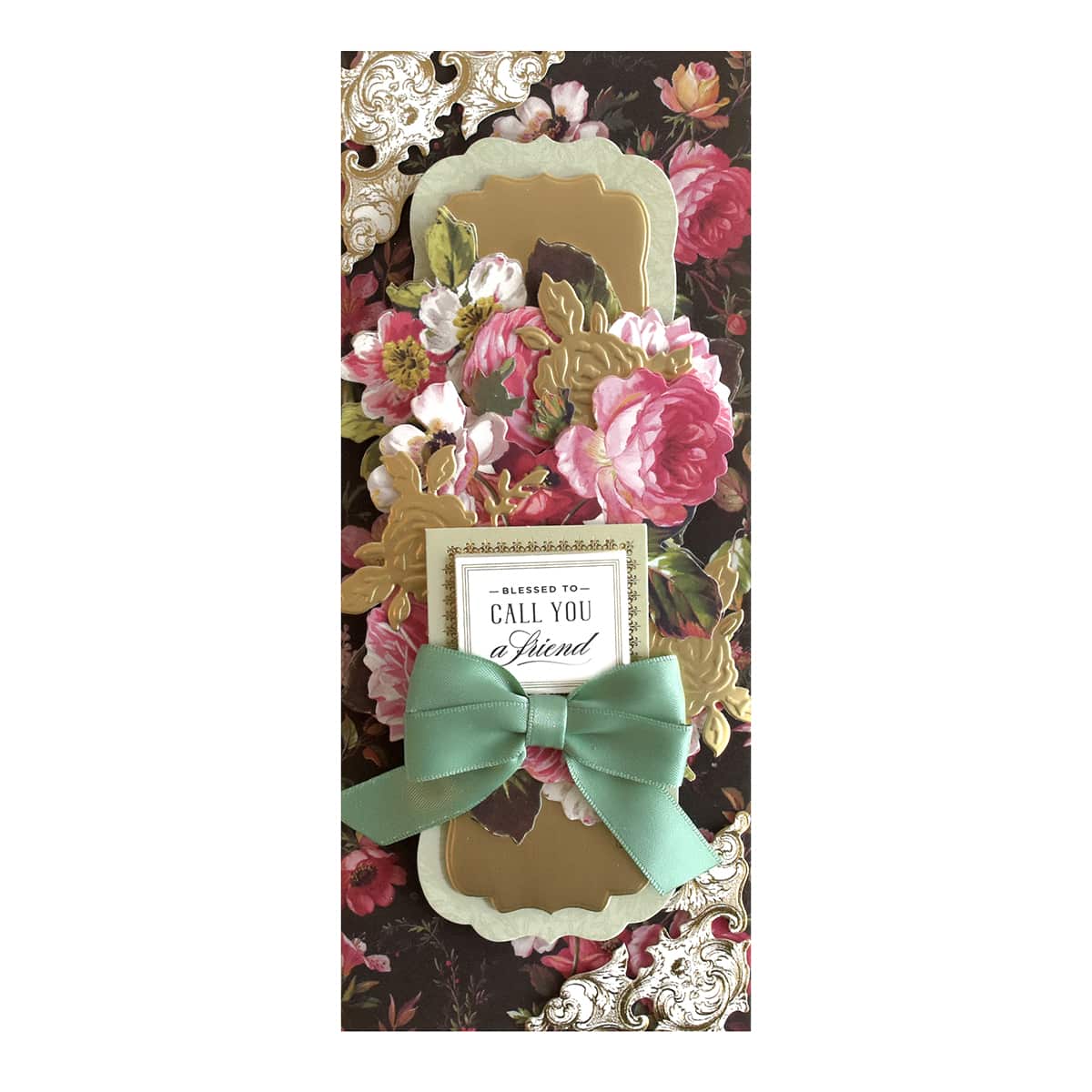 a close up of a card with a bow on it.