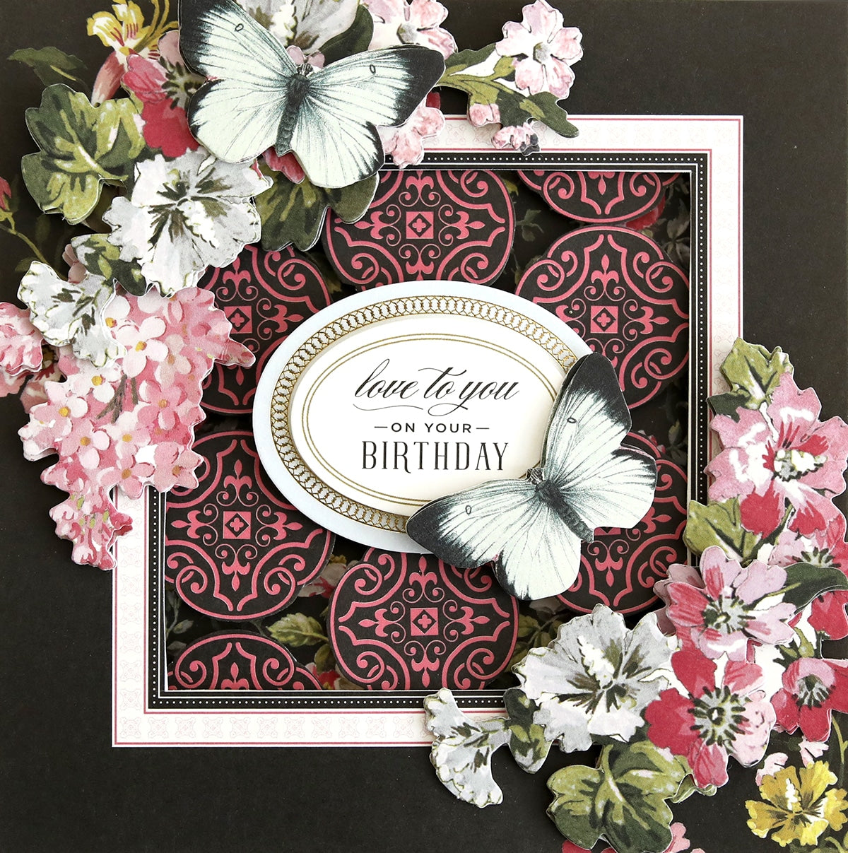 a close up of a birthday card with flowers.