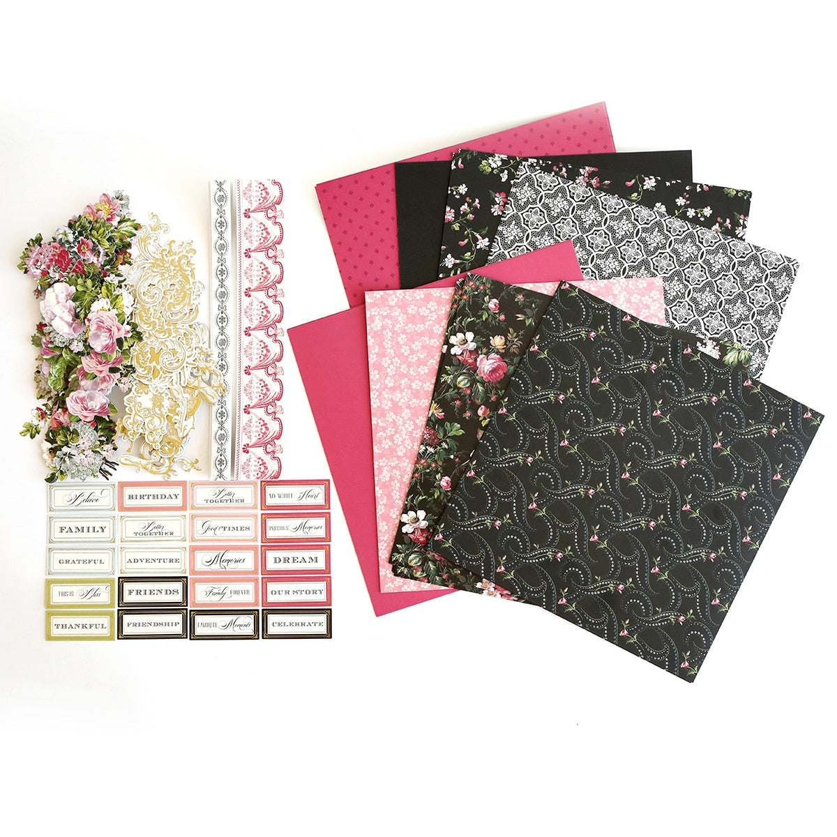 a bunch of different types of paper on a table.