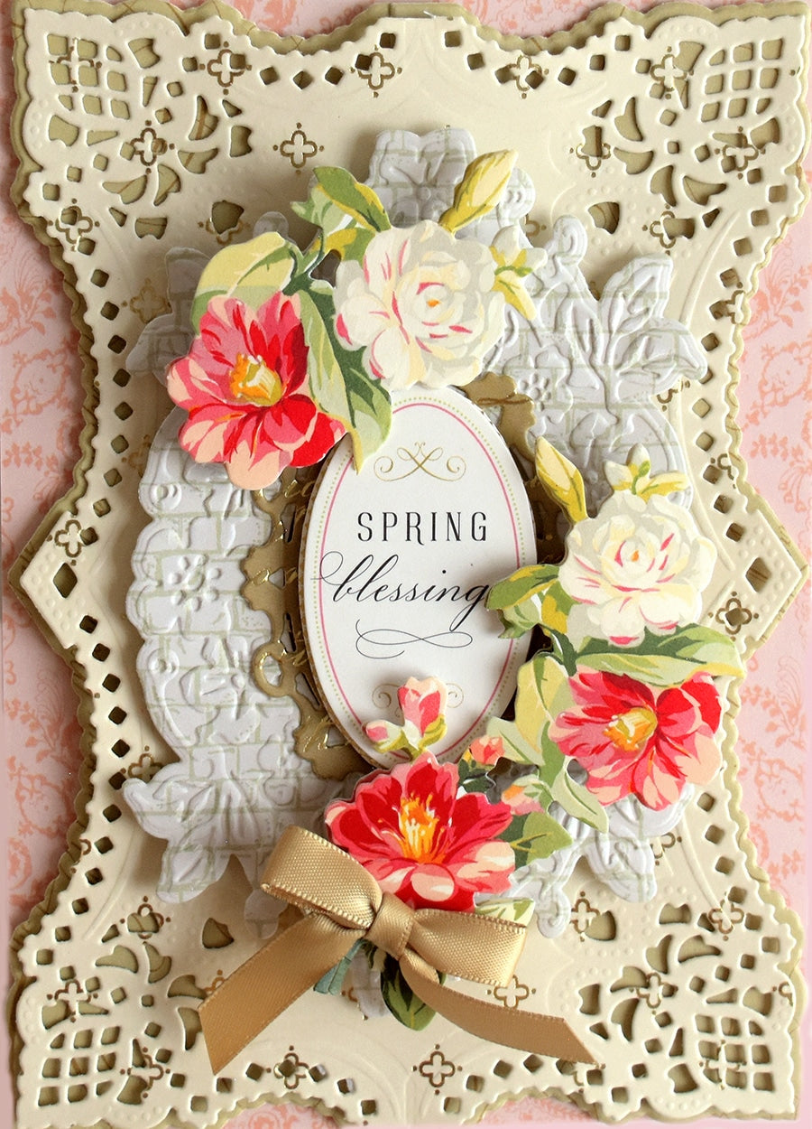 a close up of a card with flowers on it.
