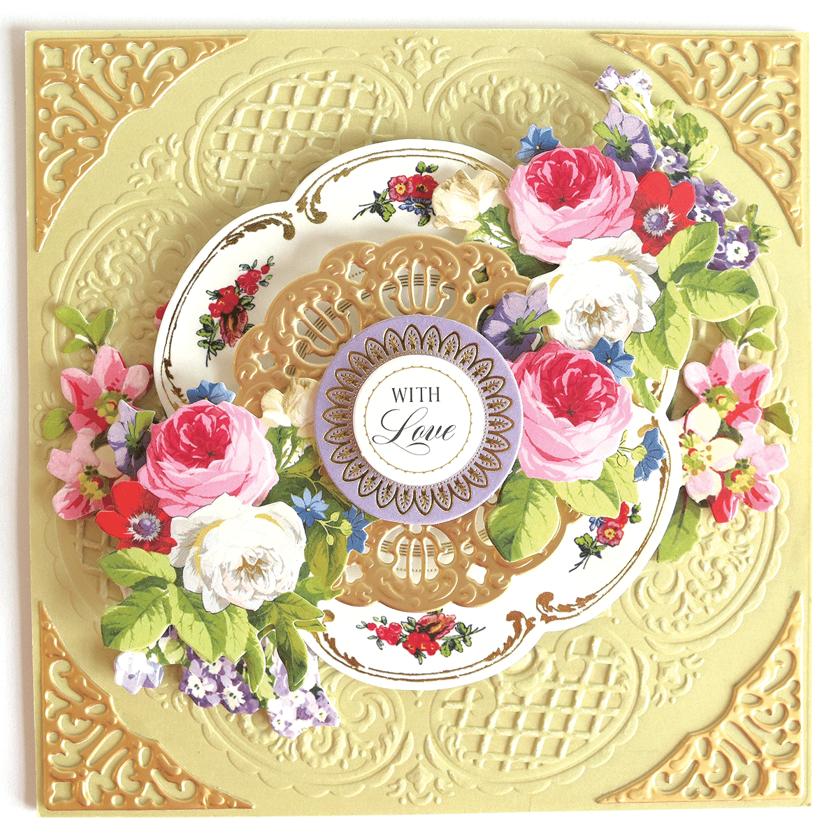 a close up of a plate with flowers on it.