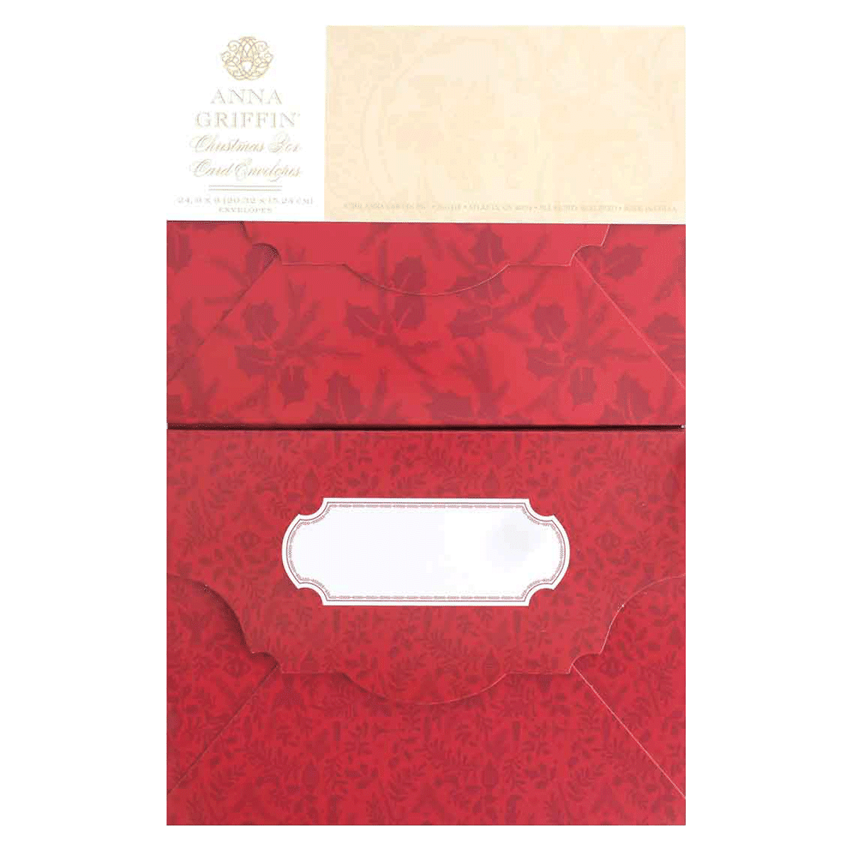 a red envelope with a white label on it.