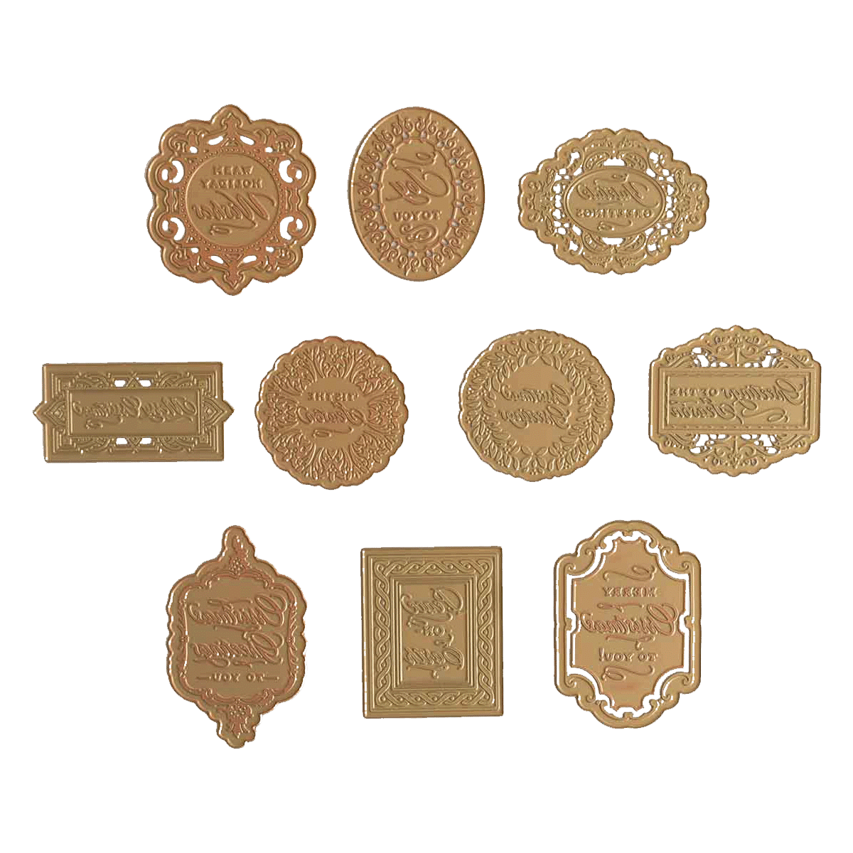 a set of six different types of badges.