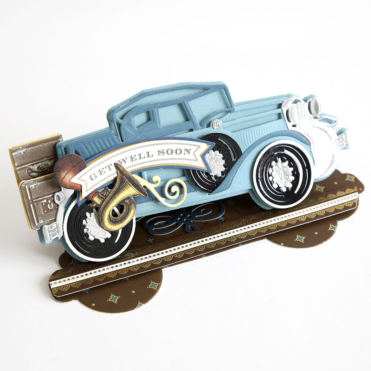 a blue Classic Car Slimline Easel Dies with a sign on the back of it.