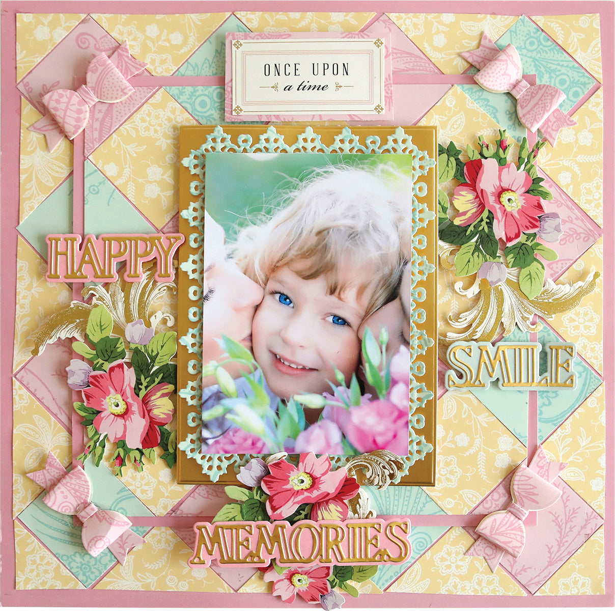 a picture of a little girl with flowers on it.