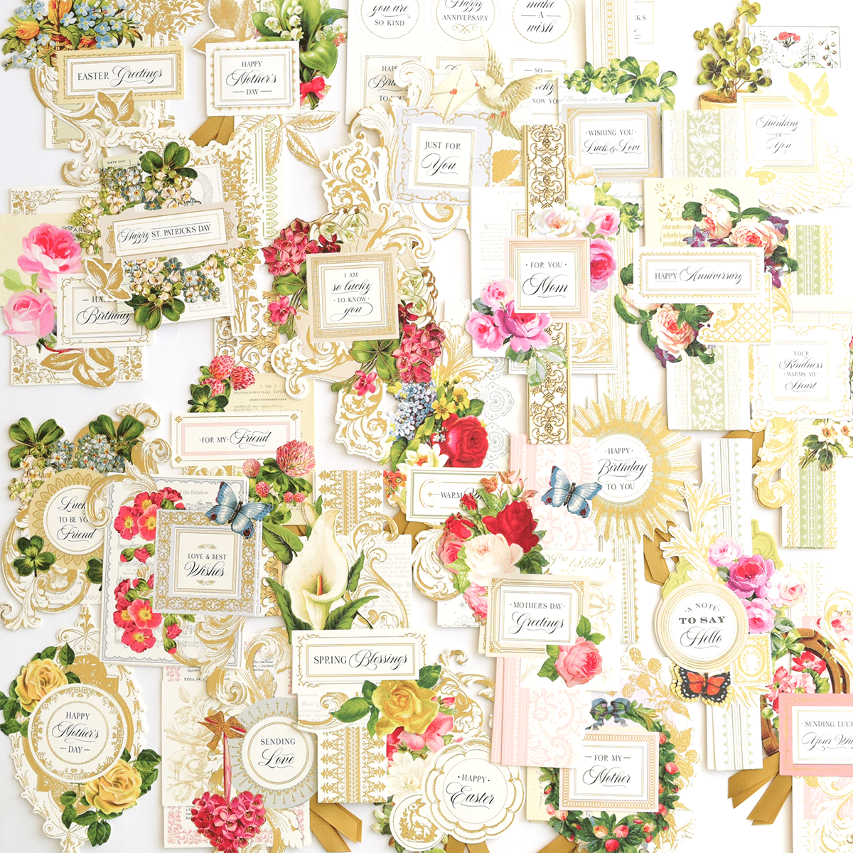 a wall covered in lots of different types of cards.