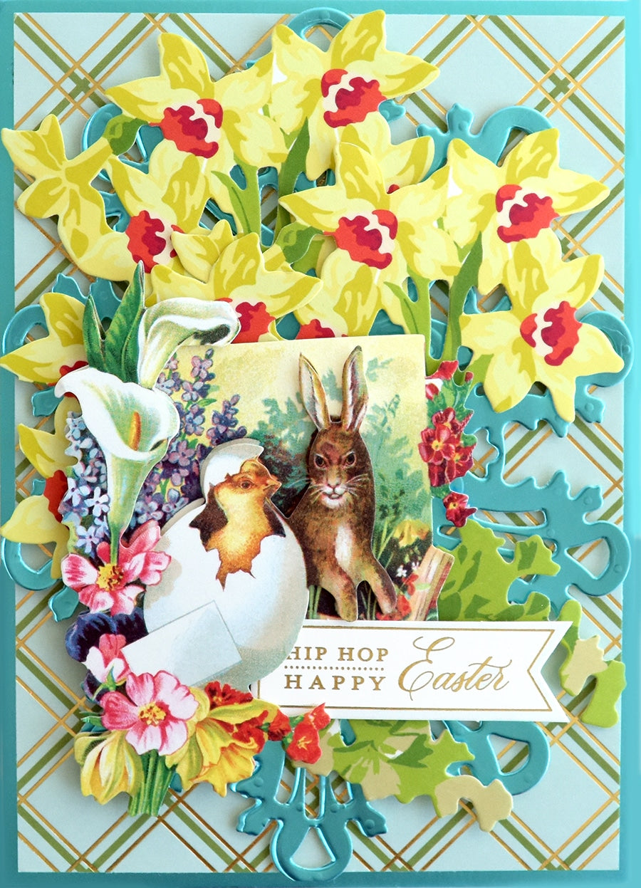 a close up of a card with flowers.