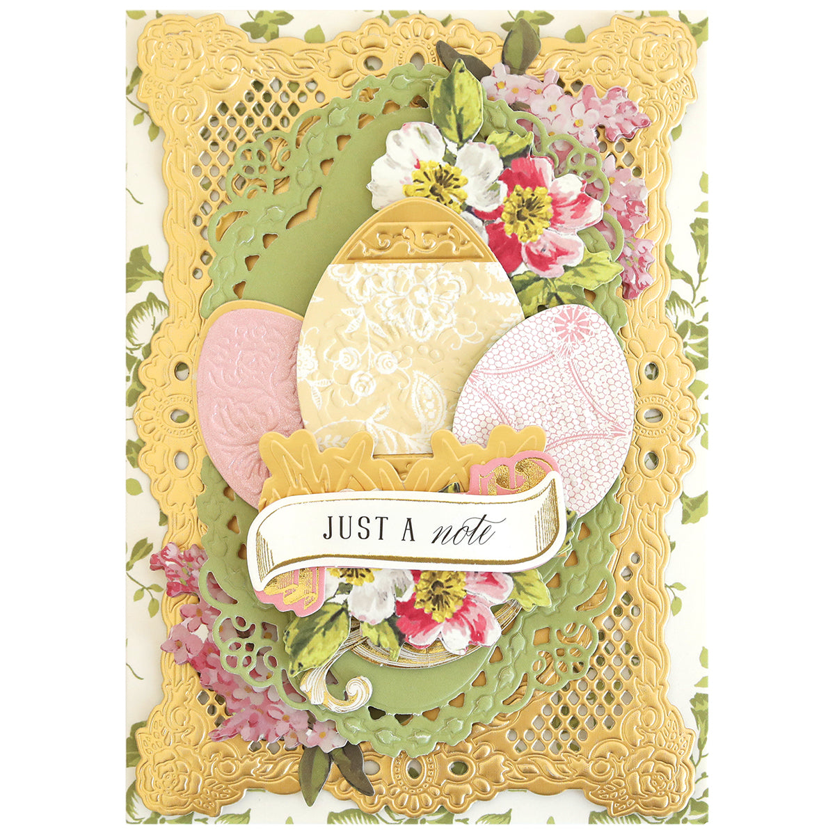 a card with a picture of a vase and flowers.
