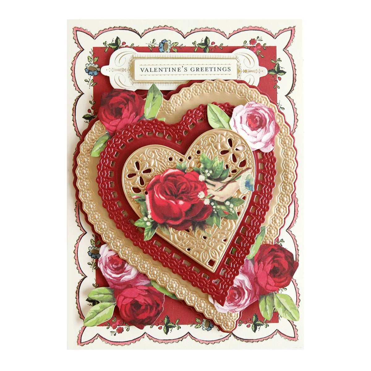a valentine's day card with a heart and roses.