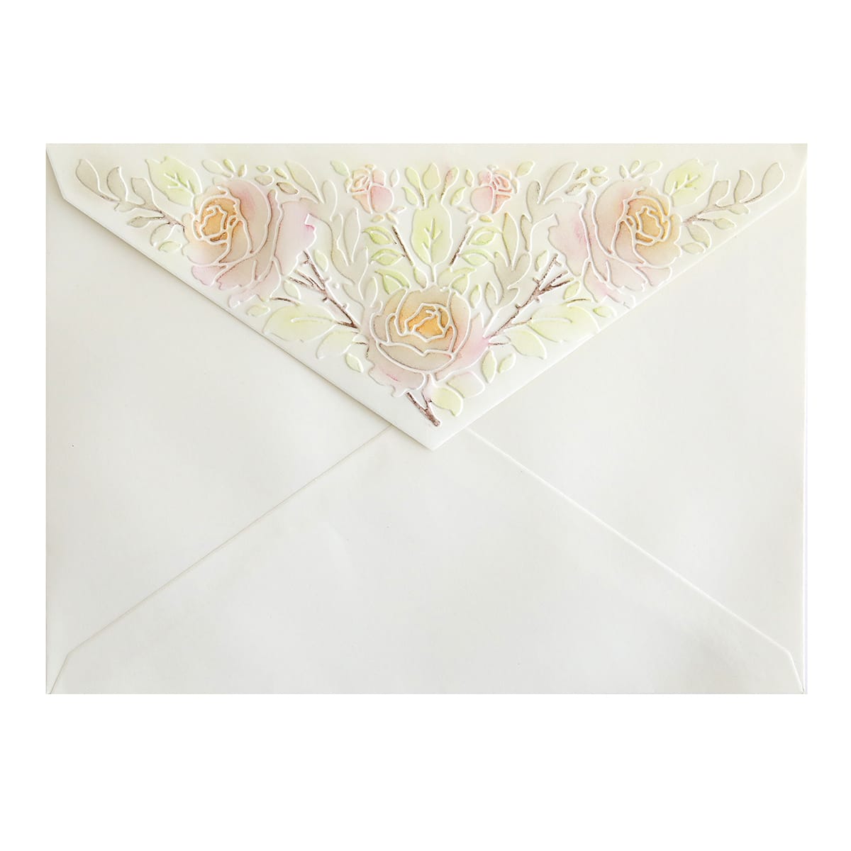 a white envelope with a floral design on it.