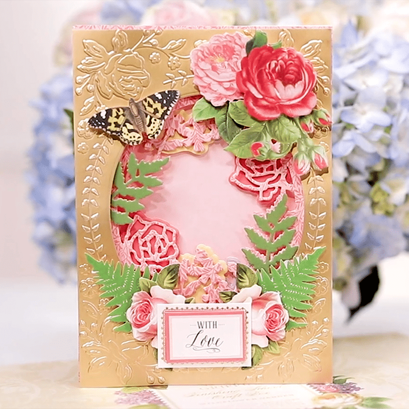 a card with flowers and a butterfly on it.