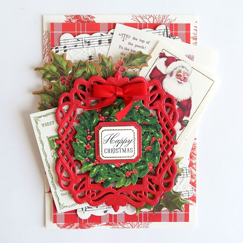 a close up of a christmas card on a table.