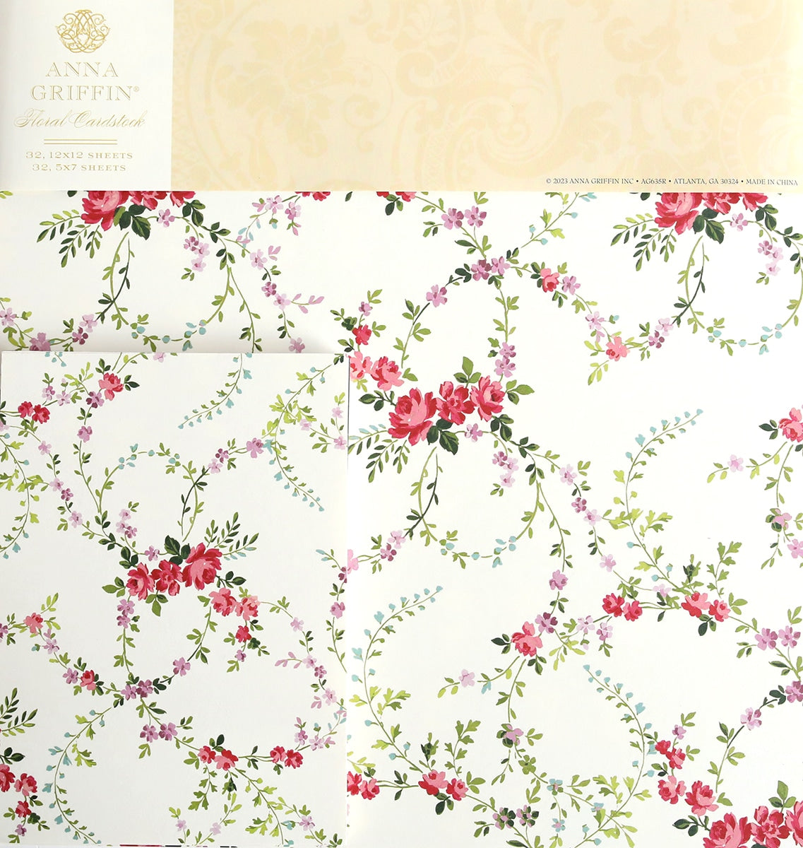 White and Green Floral Cardstock - 10 Pack