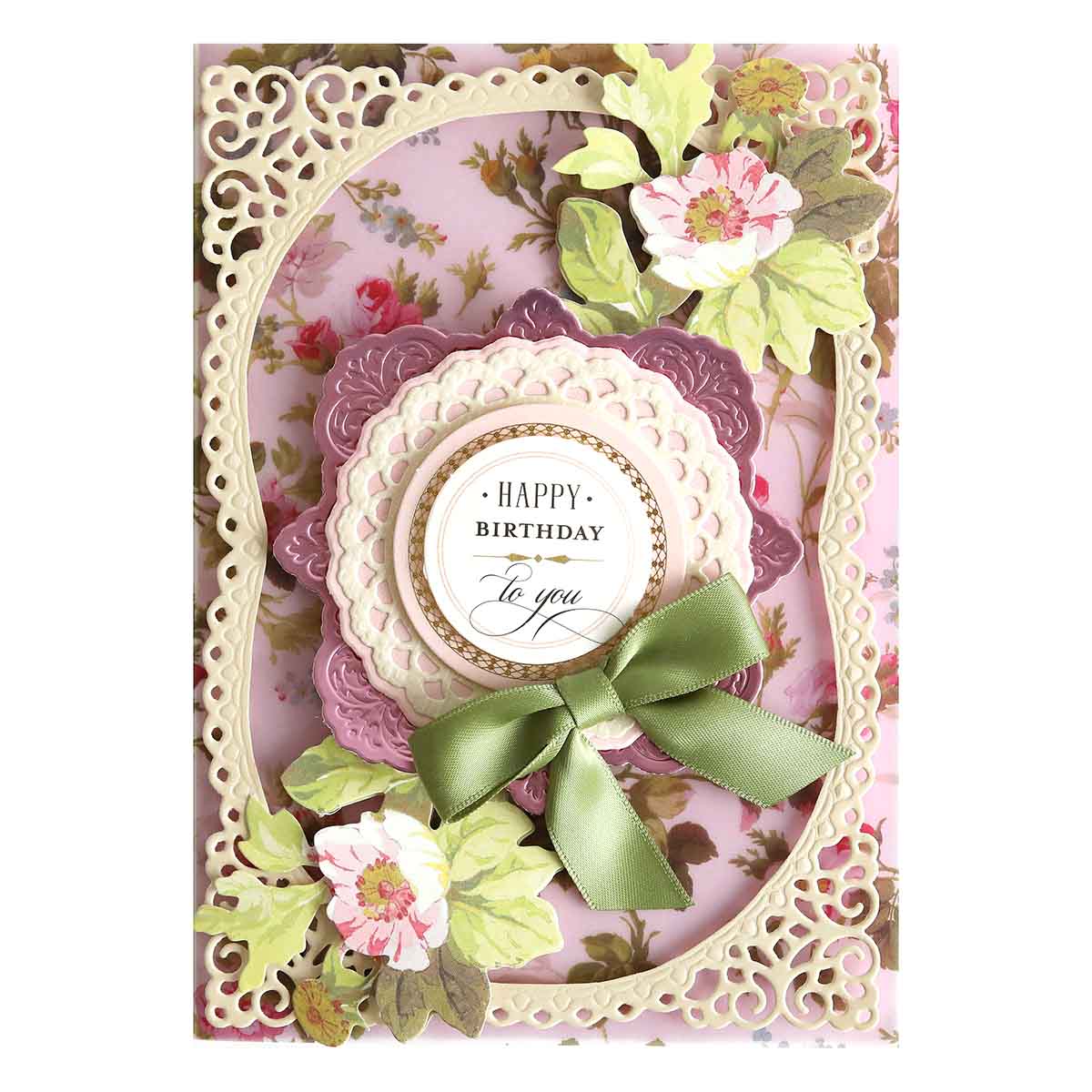 a birthday card with a green bow on it.