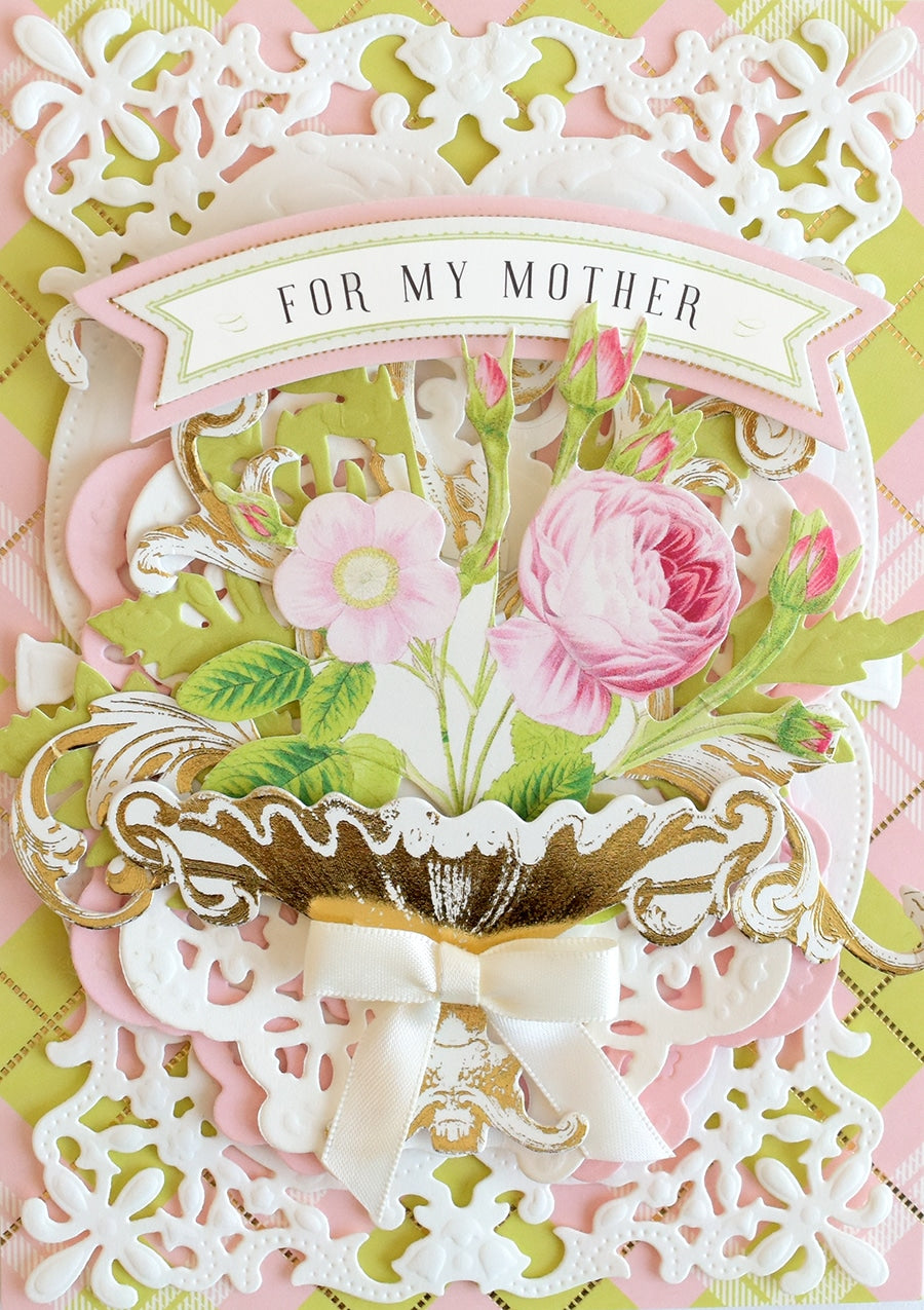 a close up of a greeting card with flowers.