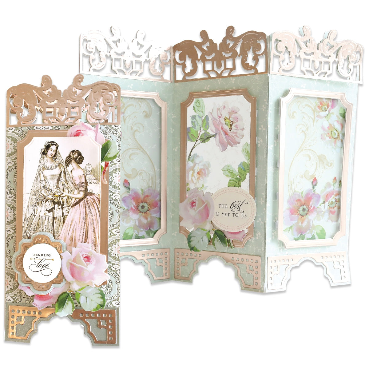 a wedding card with a picture of a bride and groom.